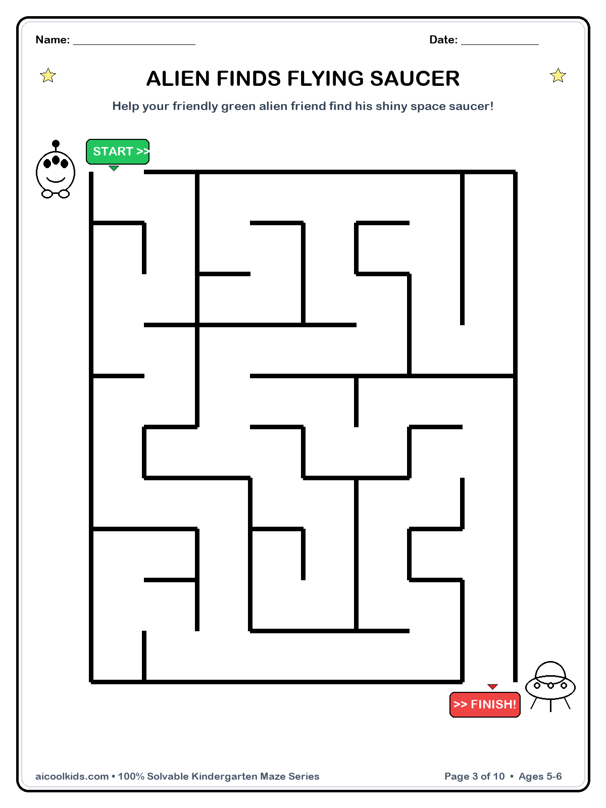 Alien Finds Flying Saucer free printable activity sheet