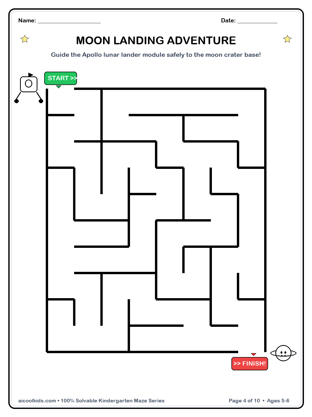 Moon Landing Adventure free printable activity sheet