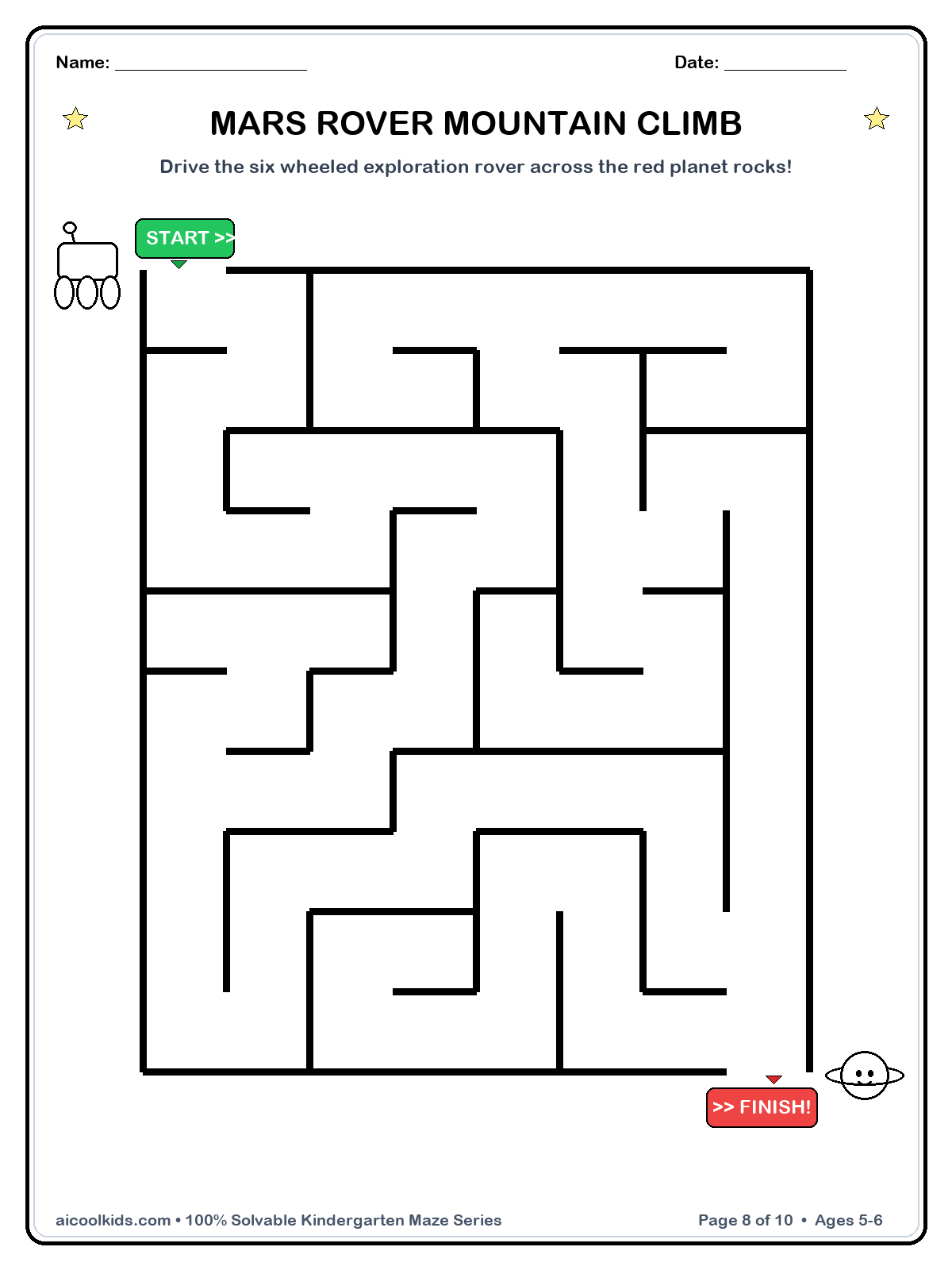 Mars Rover Mountain Climb free printable activity sheet