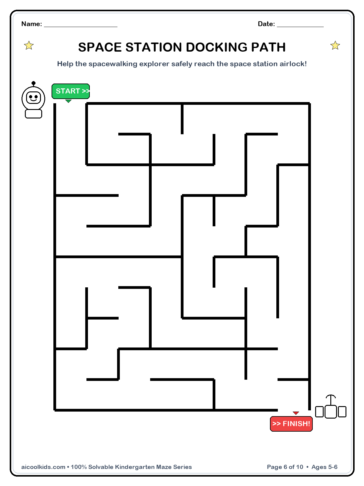 Space Station Docking Path free printable activity sheet