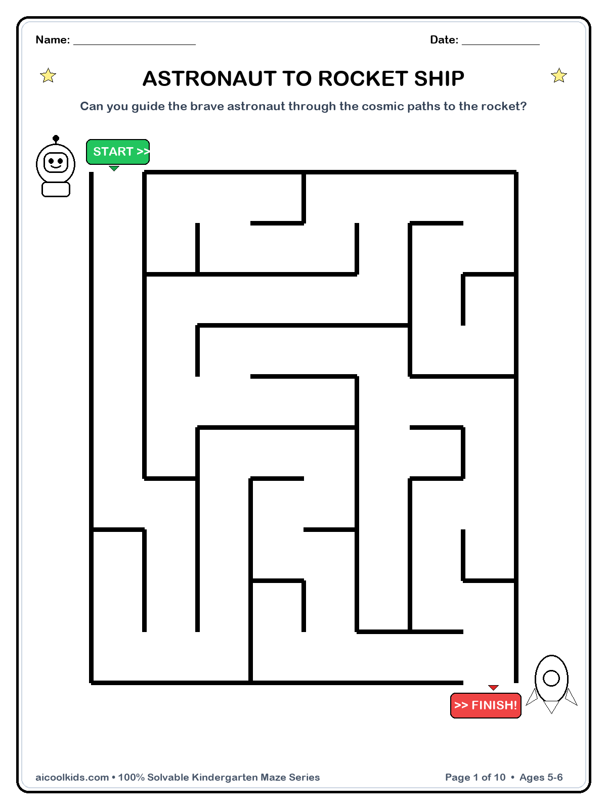 Astronaut To Rocket Ship free printable activity sheet