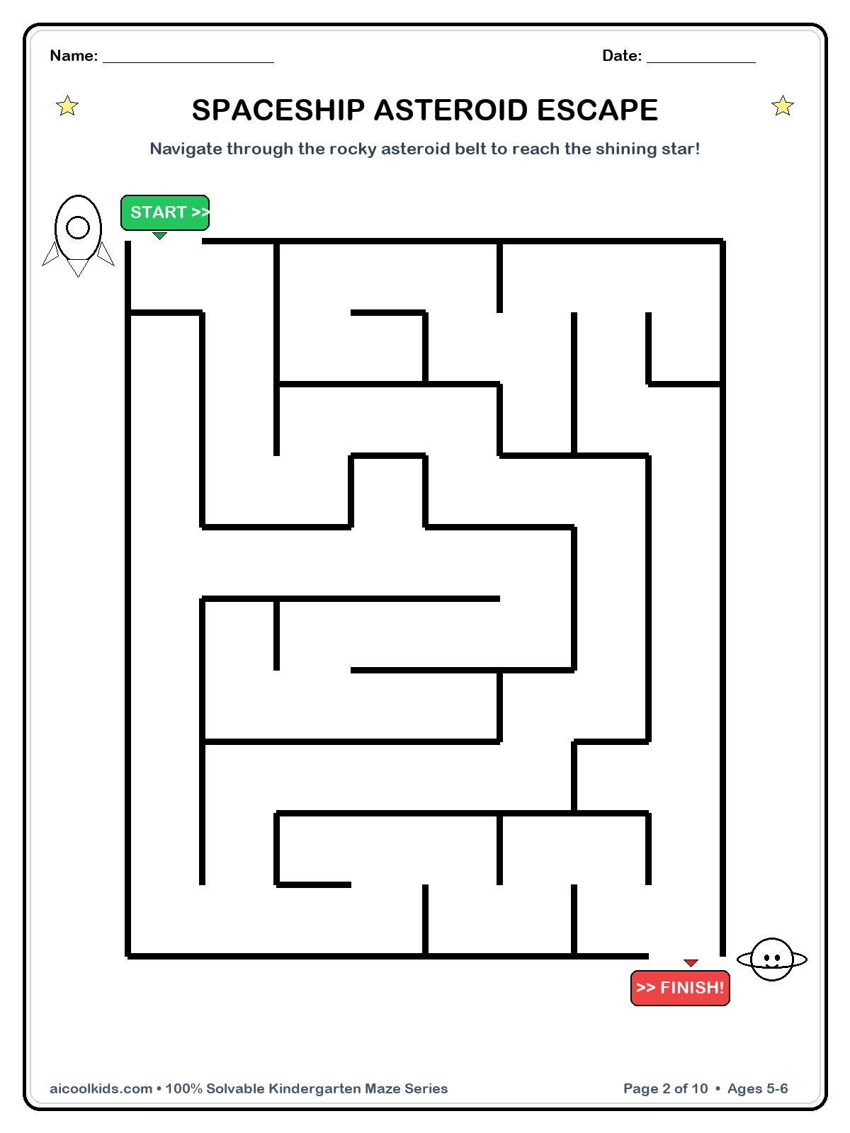 Spaceship Asteroid Escape free printable activity sheet