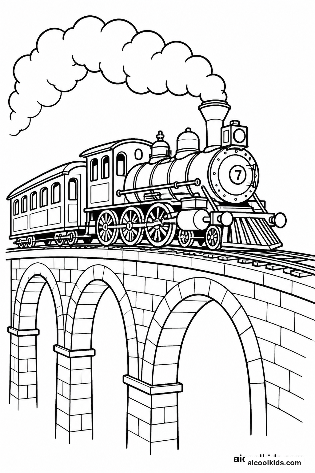 Classic Steam Locomotive on Stone Viaduct free printable activity sheet