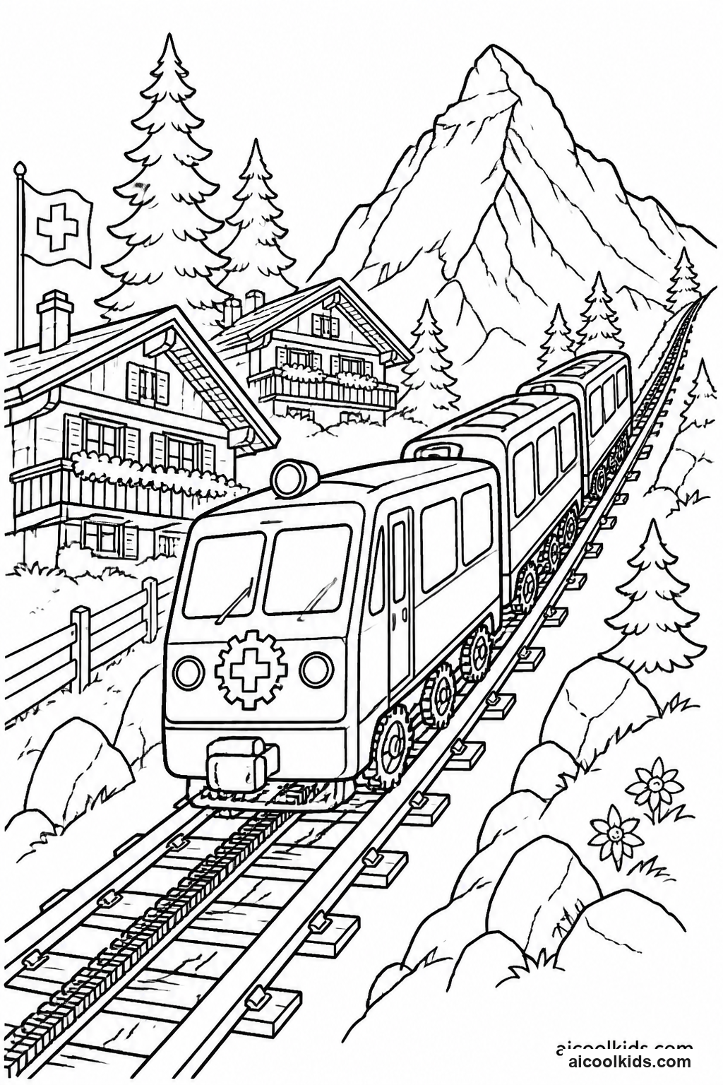 Cogwheel Mountain Railway Climbing Alpine Slope free printable activity sheet