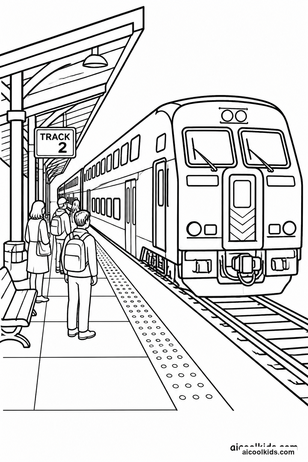 Double-Decker Commuter Train at Station free printable activity sheet