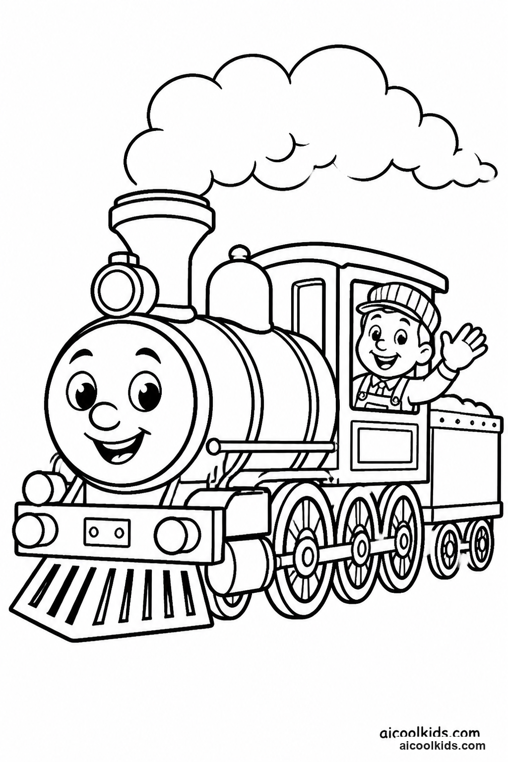 Friendly Steam Train with Waving Engineer free printable activity sheet