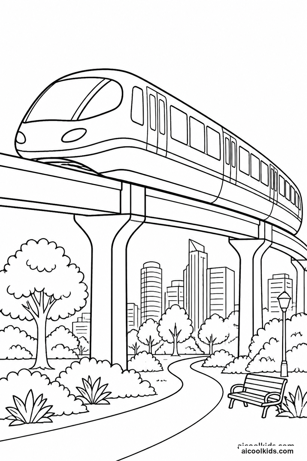 Futuristic Monorail on Elevated Concrete Beam free printable activity sheet