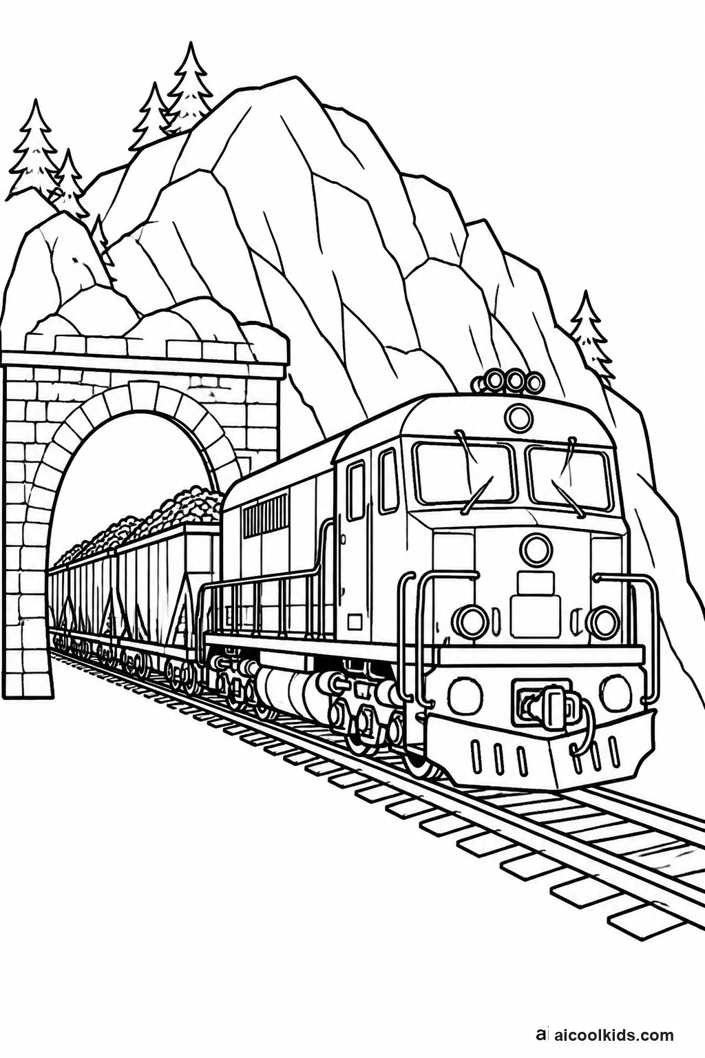 Mining Train Hauling Coal Through Tunnel free printable activity sheet