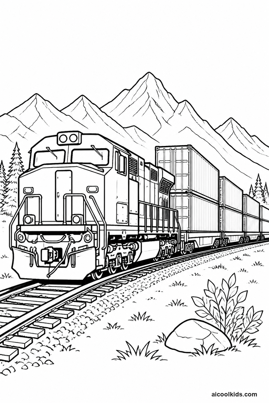 Intermodal Train with Double Stacked Containers free printable activity sheet