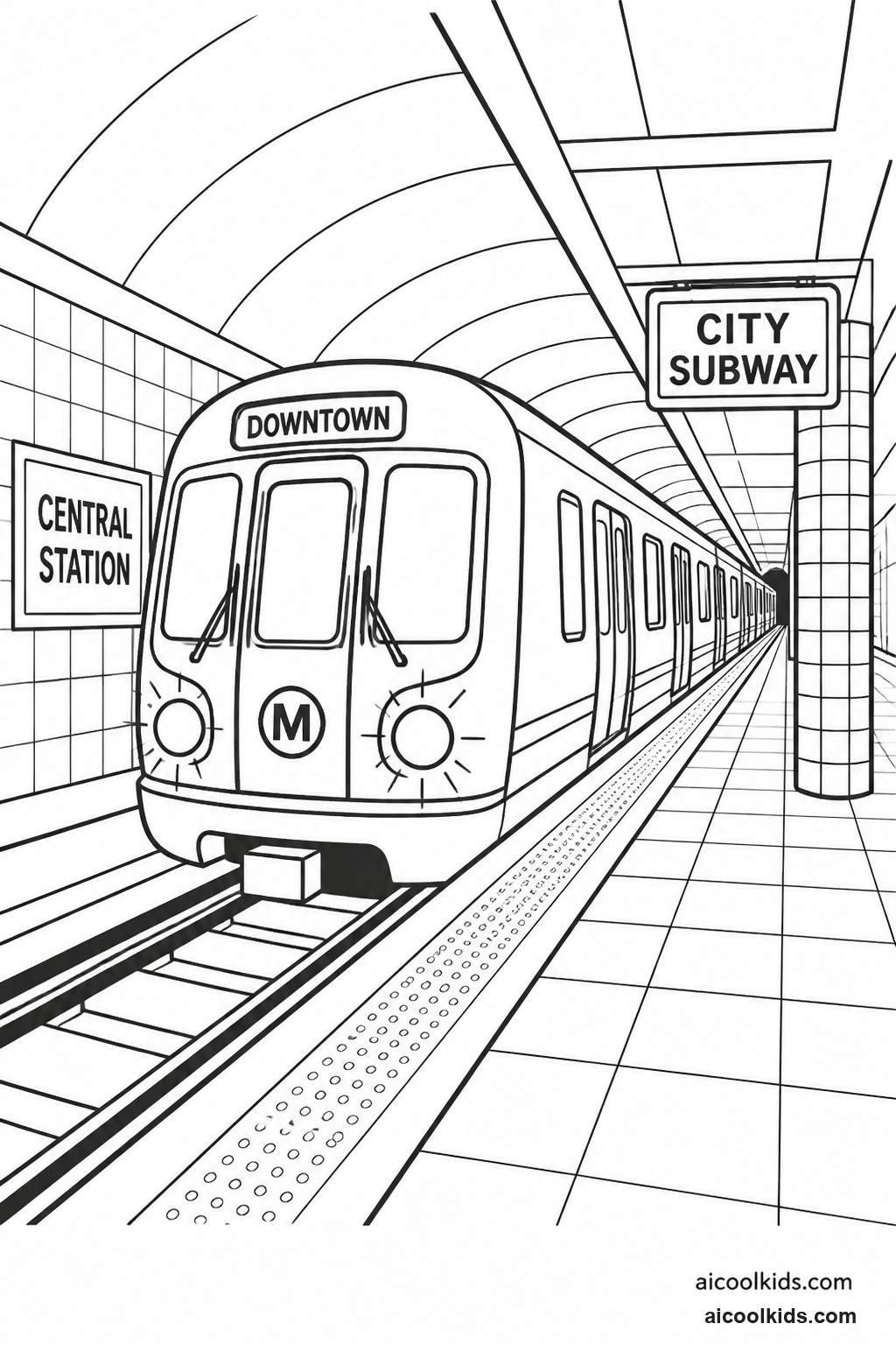 Modern Electric Subway Train at Platform free printable activity sheet