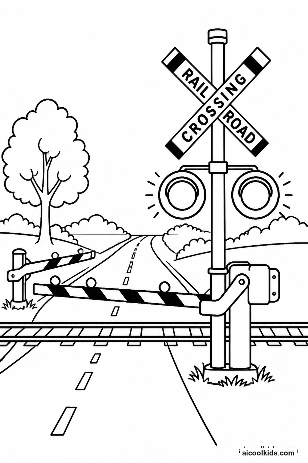 Railroad Crossing with Flashing Red Signals free printable activity sheet