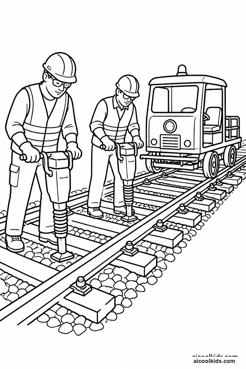 Railroad Track Maintenance Crew with Railcar free printable activity sheet